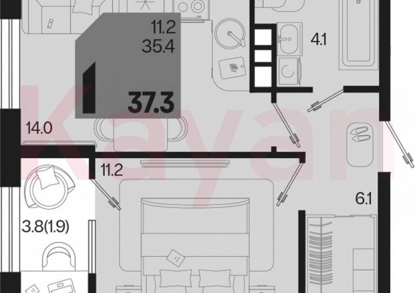 Продажа 1-комн. квартиры, 35.4 кв.м фото 0