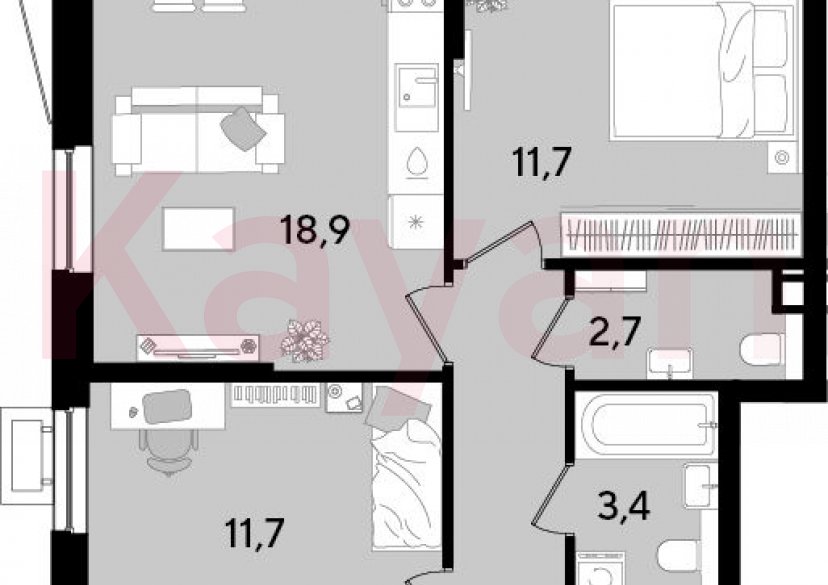 Продажа 3-комн. квартиры, 59.6 кв.м фото 0