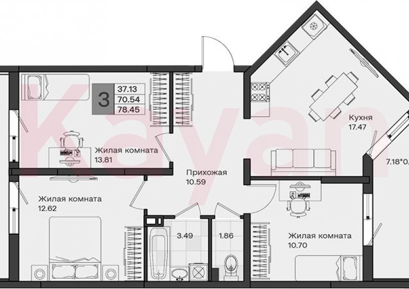 Продажа 3-комн. квартиры, 70.54 кв.м фото 0