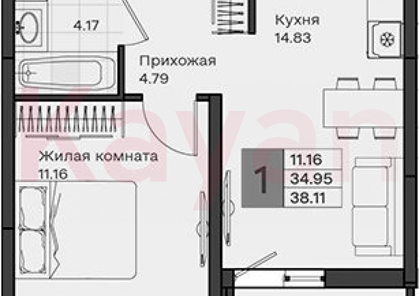 Продажа 1-комн. квартиры, 34.95 кв.м фото 0