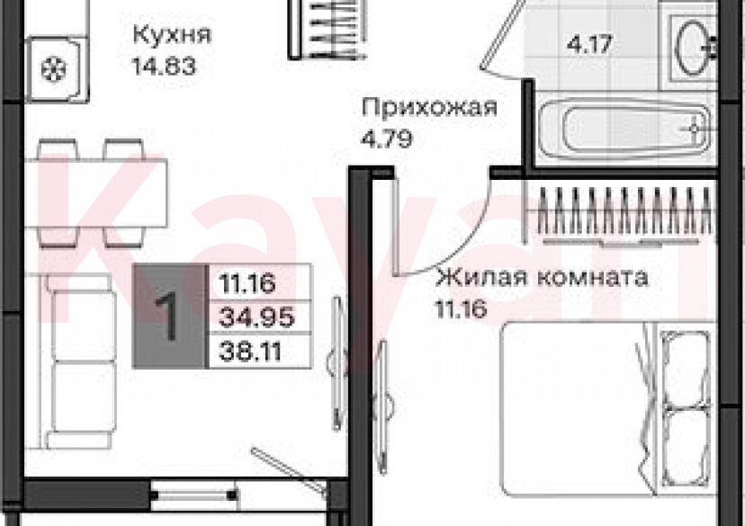 Продажа 1-комн. квартиры, 34.95 кв.м фото 0