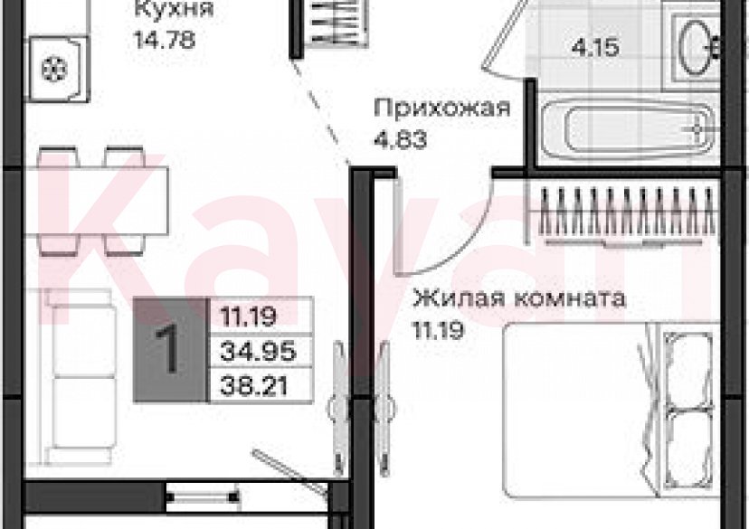 Продажа 1-комн. квартиры, 34.95 кв.м фото 0