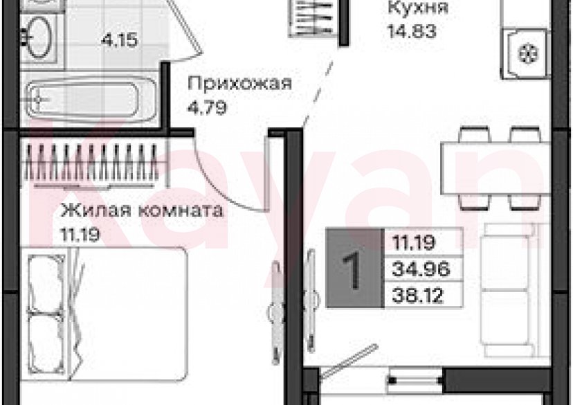 Продажа 1-комн. квартиры, 34.96 кв.м фото 0