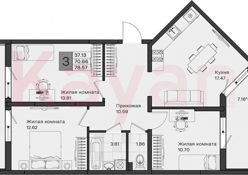 Продажа 3-комн. квартиры, 70.66 кв.м фото 0