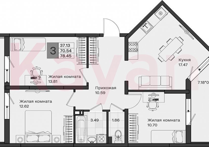 Продажа 3-комн. квартиры, 70.54 кв.м фото 0