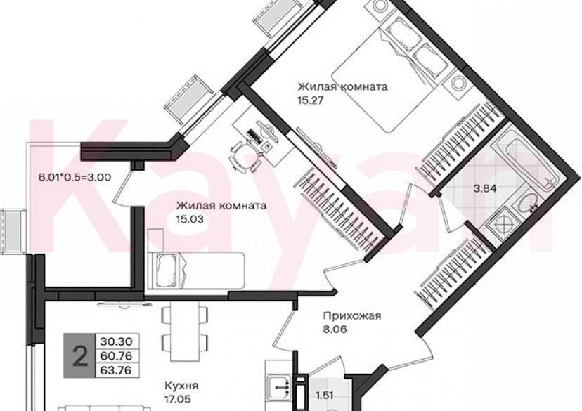 Продажа 2-комн. квартиры, 60.76 кв.м фото 0