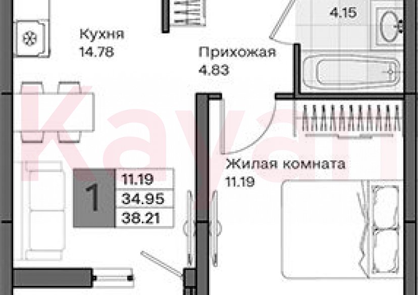 Продажа 1-комн. квартиры, 34.95 кв.м фото 0