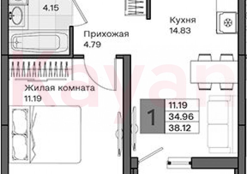 Продажа 1-комн. квартиры, 34.96 кв.м фото 0