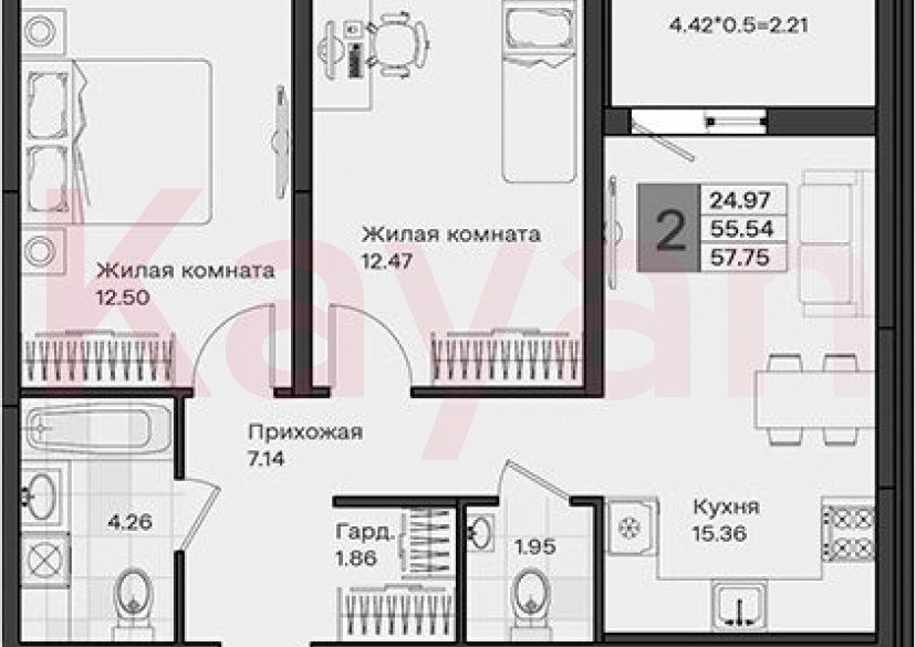 Продажа 2-комн. квартиры, 55.54 кв.м фото 0