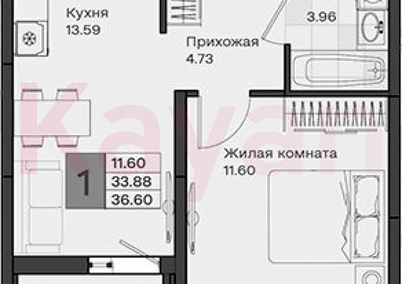 Продажа 1-комн. квартиры, 33.88 кв.м фото 0