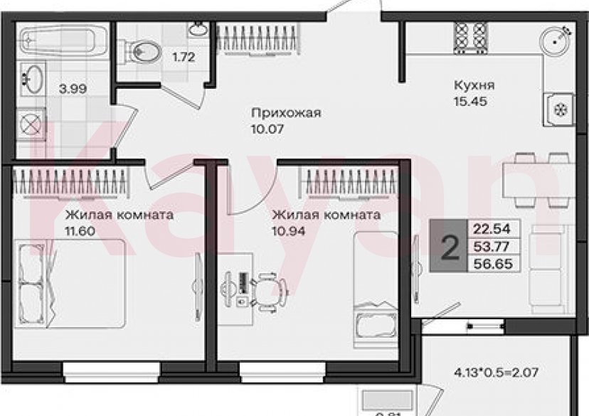 Продажа 2-комн. квартиры, 53.77 кв.м фото 0