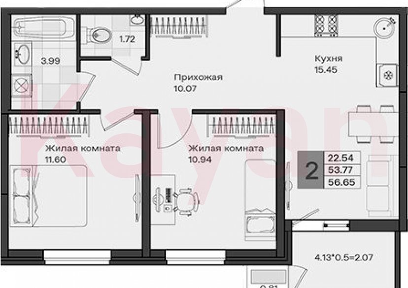 Продажа 2-комн. квартиры, 53.77 кв.м фото 0