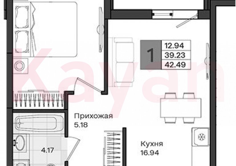 Продажа 1-комн. квартиры, 39.23 кв.м фото 0