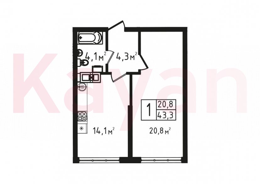 Продажа 1-комн. квартиры, 43.3 кв.м фото 0