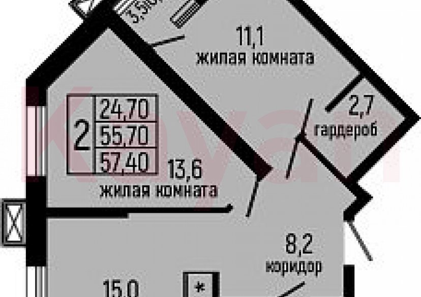 Продажа 2-комн. квартиры, 55.7 кв.м фото 0