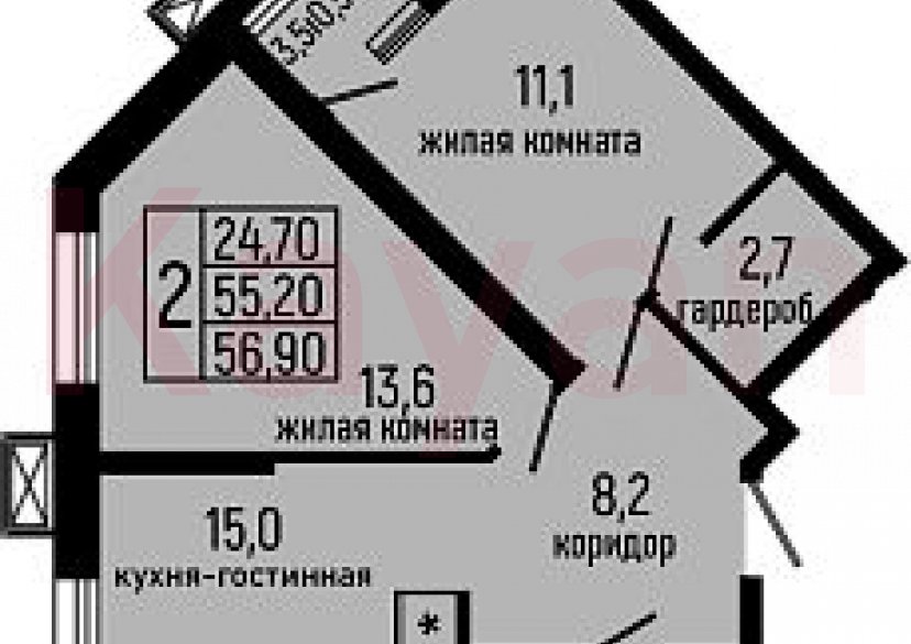 Продажа 2-комн. квартиры, 55.2 кв.м фото 0