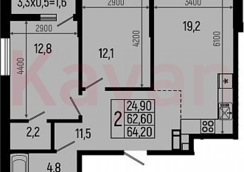 Продажа 2-комн. квартиры, 62.6 кв.м фото 0