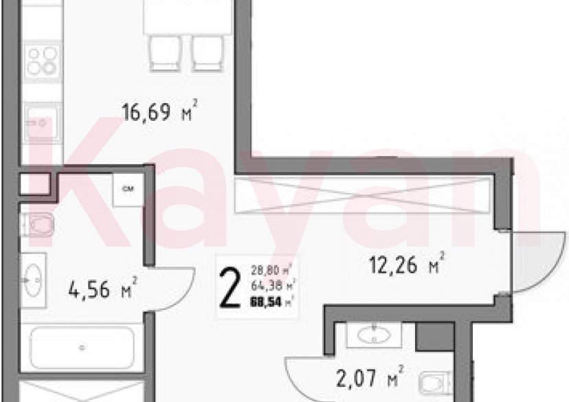 Продажа 2-комн. квартиры, 64.38 кв.м фото 0