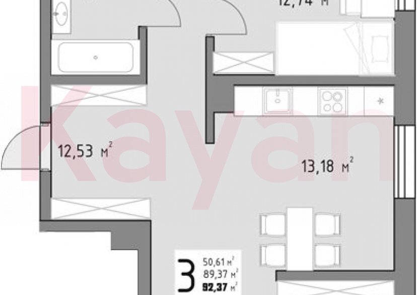 Продажа 3-комн. квартиры, 90.57 кв.м фото 0