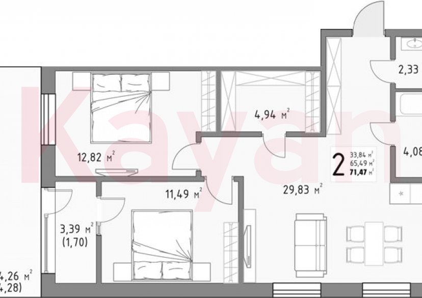 Продажа 2-комн. квартиры, 65.49 кв.м фото 0