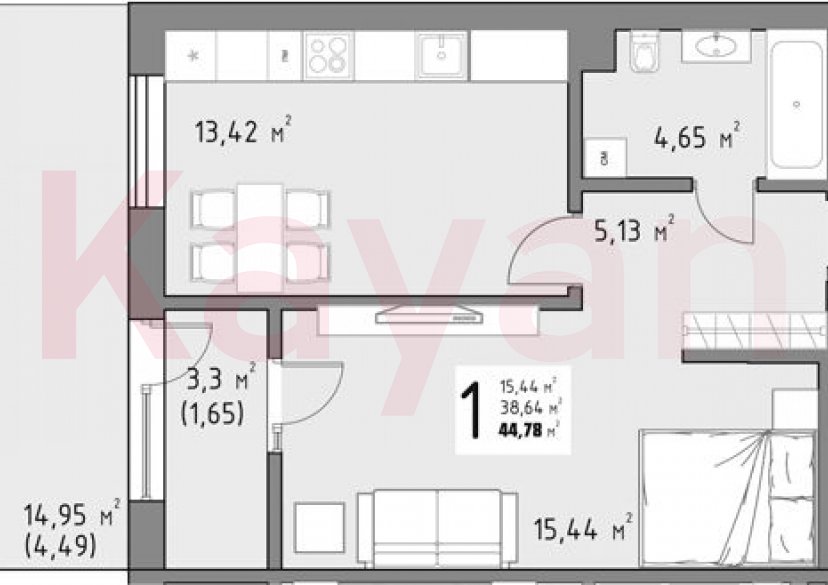 Продажа 1-комн. квартиры, 38.64 кв.м фото 0