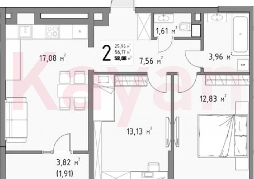 Продажа 2-комн. квартиры, 56.17 кв.м фото 0