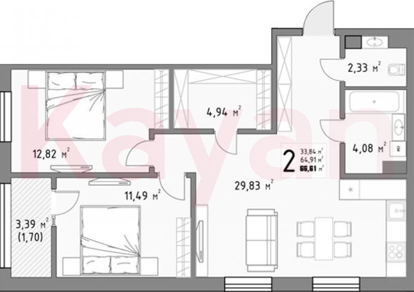 Продажа 2-комн. квартиры, 64.91 кв.м фото 0