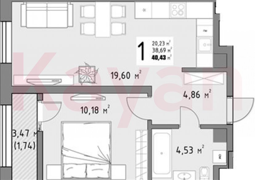 Продажа 1-комн. квартиры, 38.69 кв.м фото 0