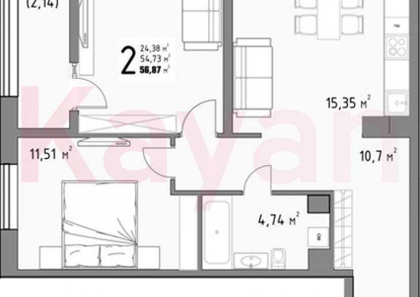 Продажа 2-комн. квартиры, 54.73 кв.м фото 0