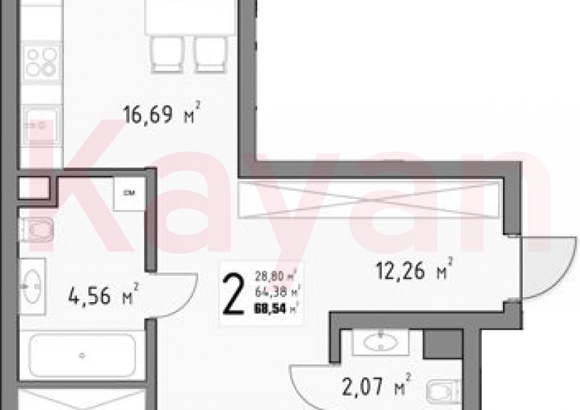 Продажа 2-комн. квартиры, 64.38 кв.м фото 0