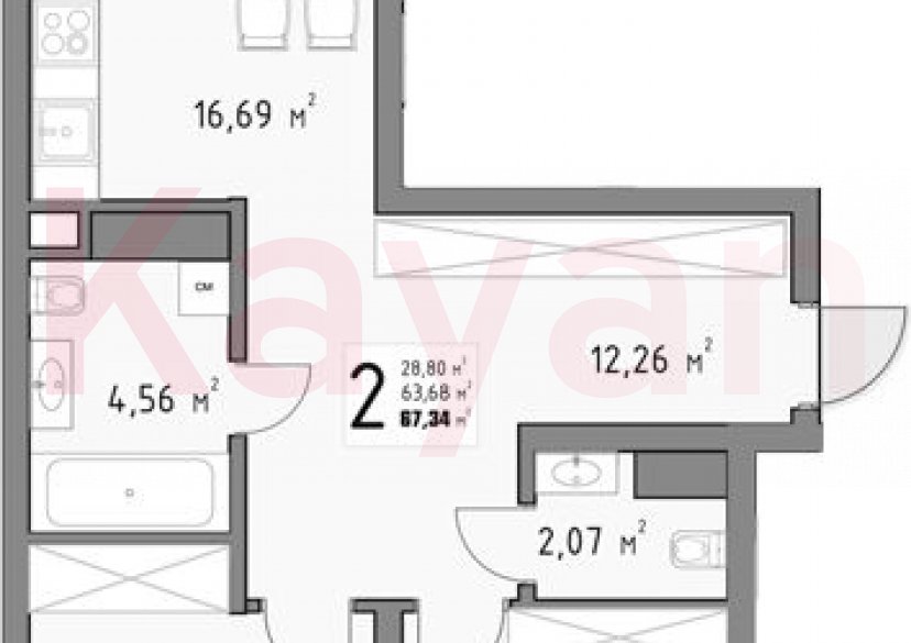 Продажа 2-комн. квартиры, 63.92 кв.м фото 0