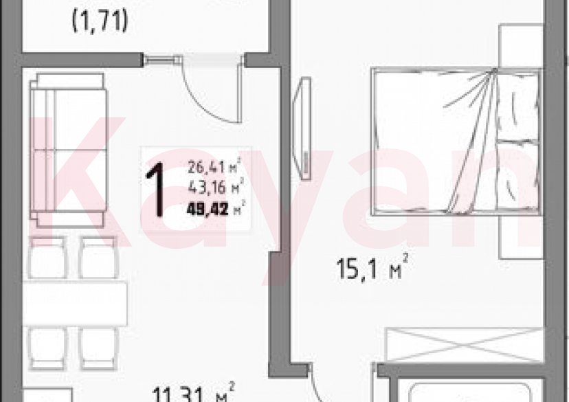 Продажа 1-комн. квартиры, 43.16 кв.м фото 0