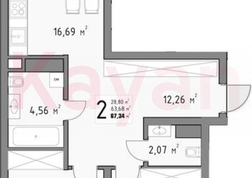 Продажа 2-комн. квартиры, 63.92 кв.м фото 0