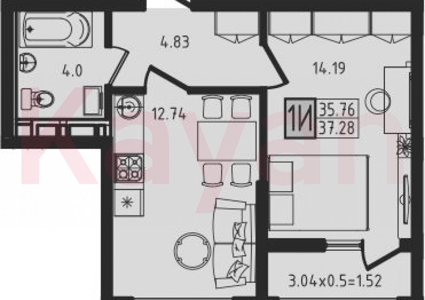 Продажа 2-комн. квартиры, 35.76 кв.м фото 0