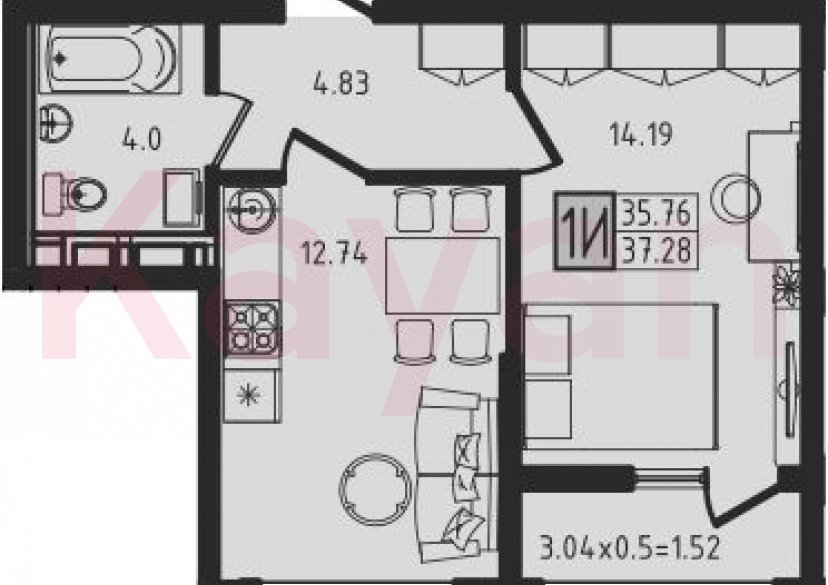 Продажа 2-комн. квартиры, 35.76 кв.м фото 0